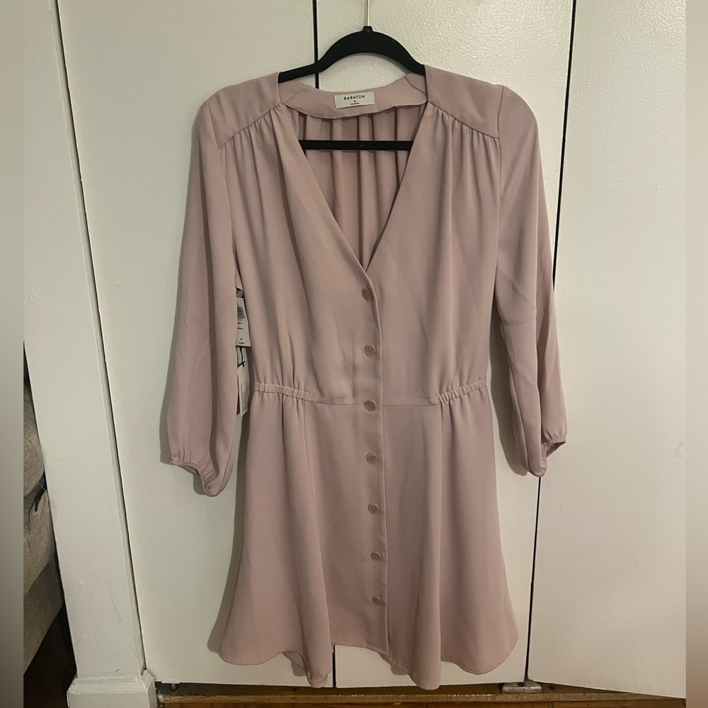 NWT | Aritzia Babaton Day Dress, 3/4 Sleeve Button Front Mini